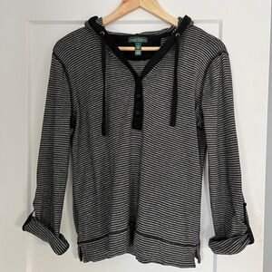 LRL Lauren Jeans CO. Striped Black and White Women's Hoodie Top